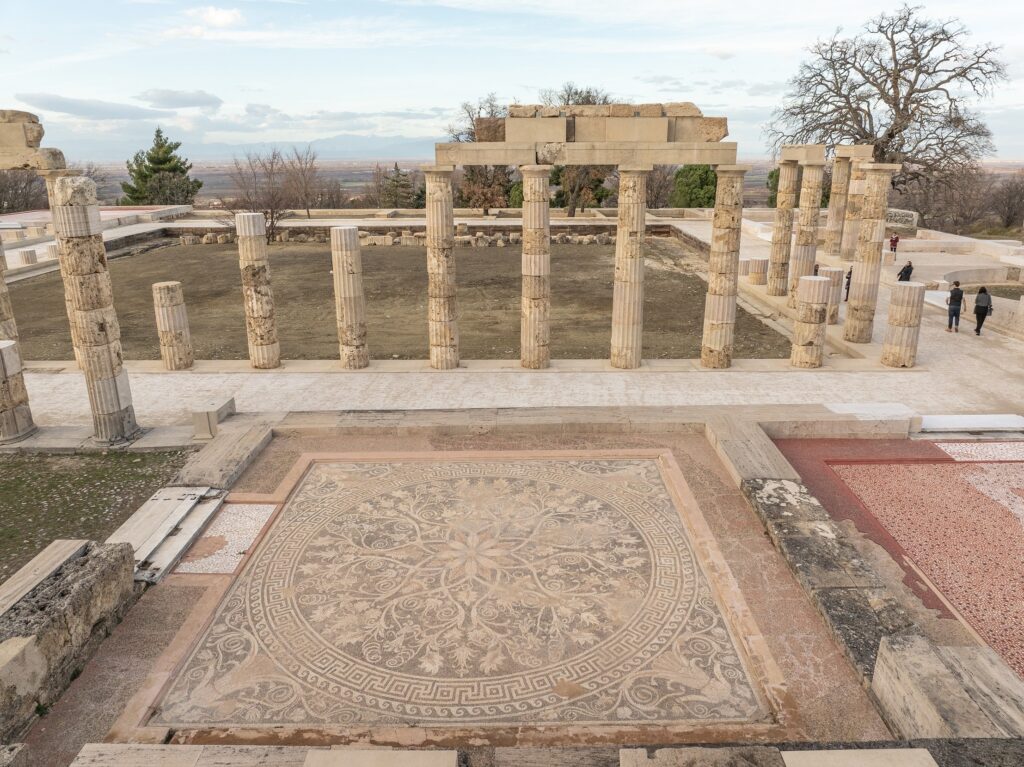 Ανάκτορο Αιγών - το ψηφιδωτό με τις ανθοκόρες